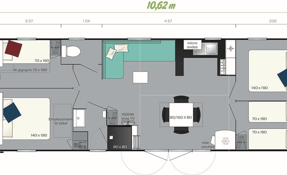 Plan d'un mobile-home (4 chambres)